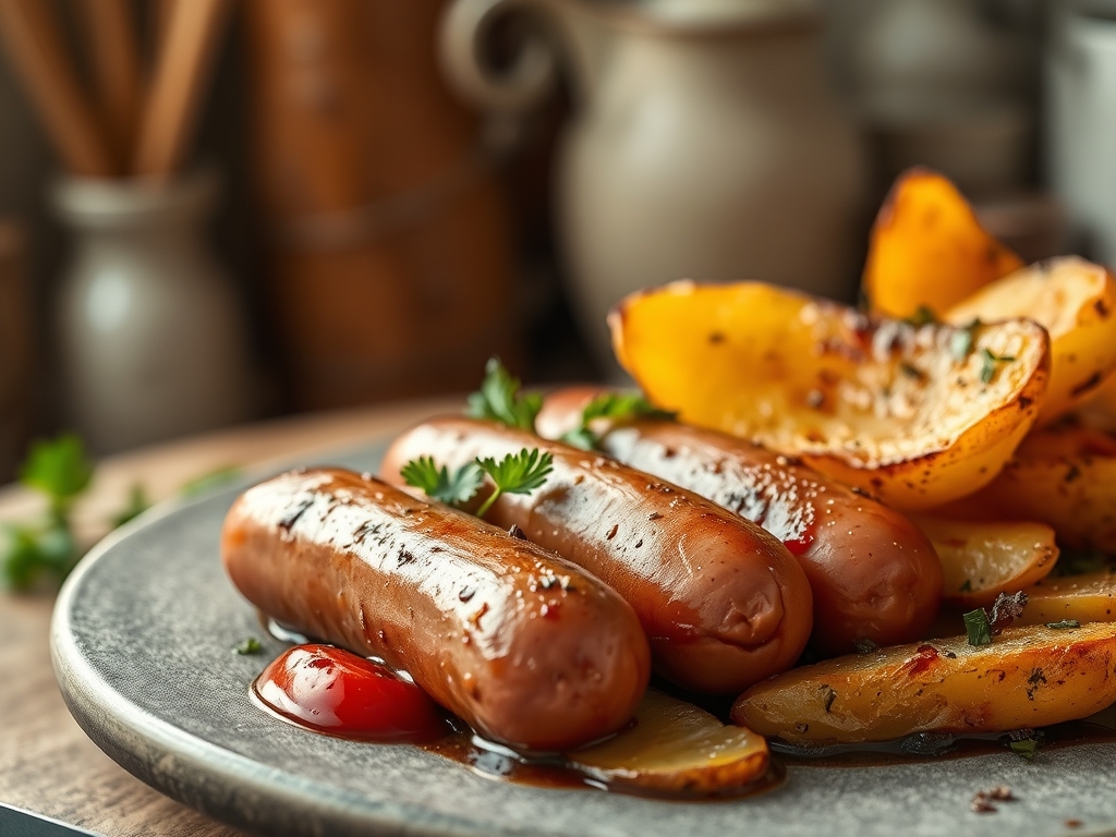 Freshly prepared bratwurst and potato recipes