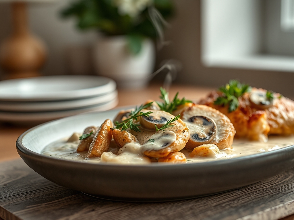 Freshly prepared cream of mushroom and chicken recipes