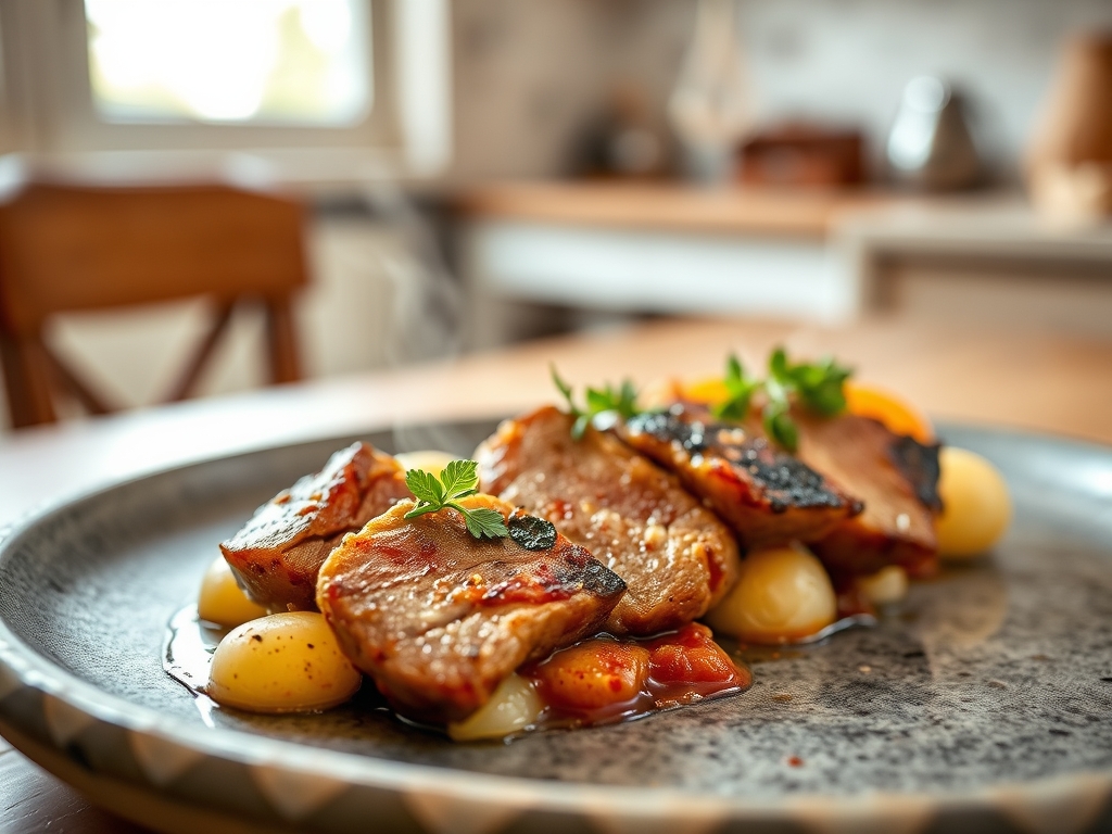 Freshly prepared pork with potato recipes