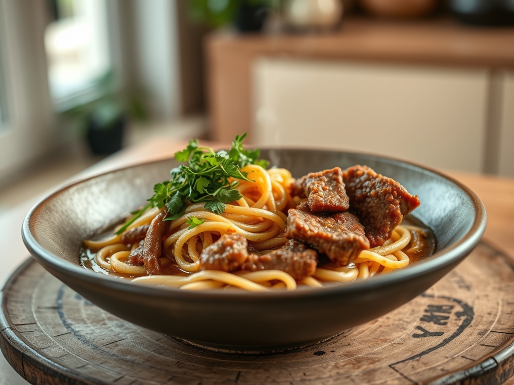 Freshly prepared ramen and ground beef recipes