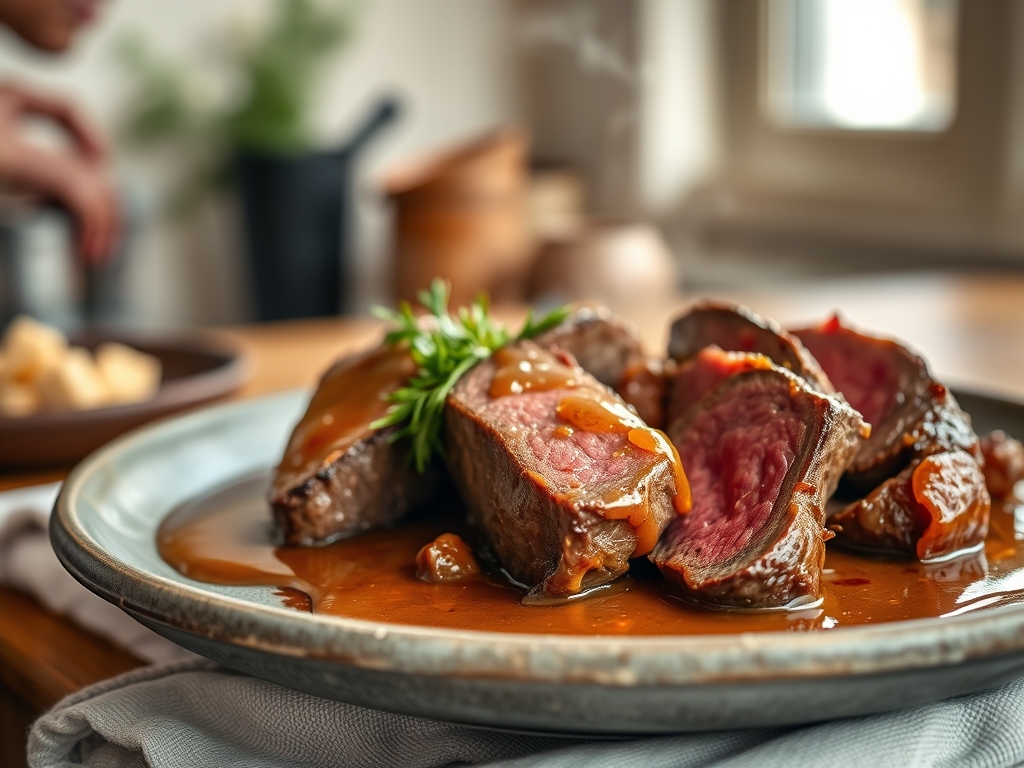 Freshly prepared roast beef recipes with gravy