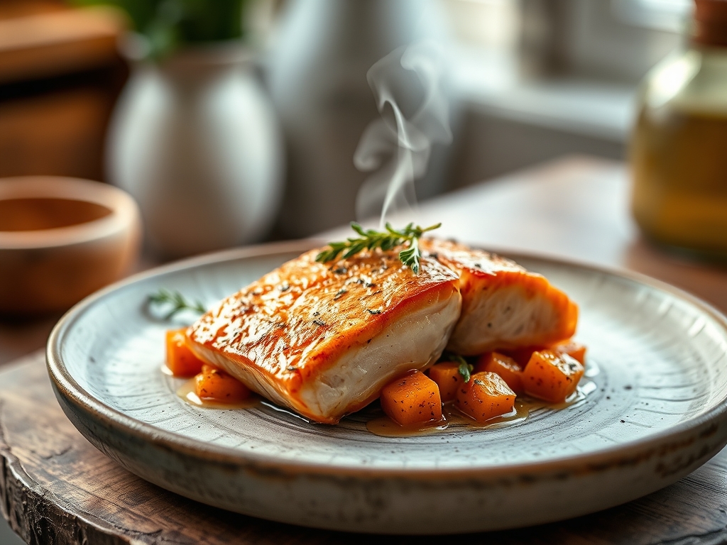Freshly prepared salmon and sweet potato recipes