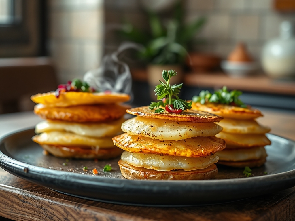 Freshly prepared stacked potato recipes