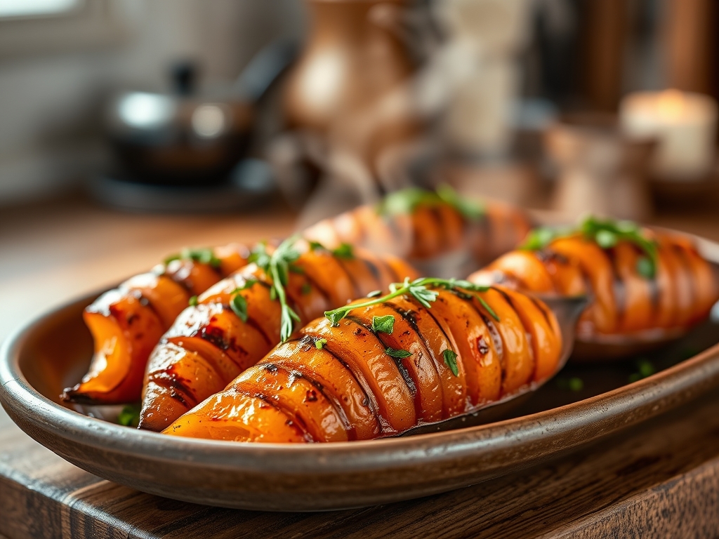 Freshly prepared sweet potato recipes on grill
